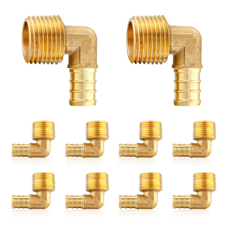 HeSun 10Pack HeSun PEX Fittings 12 PEX x 12 NPT Male Elbow Brass Crimp Fitting for ASTM F1807PEX1807096 - Image 2