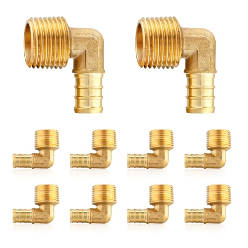 HeSun 10Pack HeSun PEX Fittings 12 PEX x 12 NPT Male Elbow Brass Crimp Fitting for ASTM F1807PEX1807096 - Image 1
