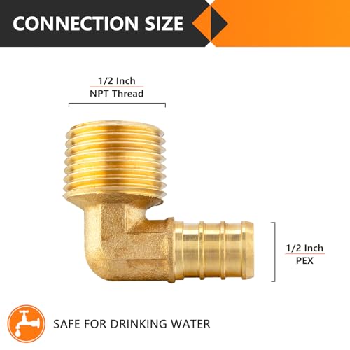 HeSun 10Pack HeSun PEX Fittings 12 PEX x 12 NPT Male Elbow Brass Crimp Fitting for ASTM F1807PEX1807096 - Image 3