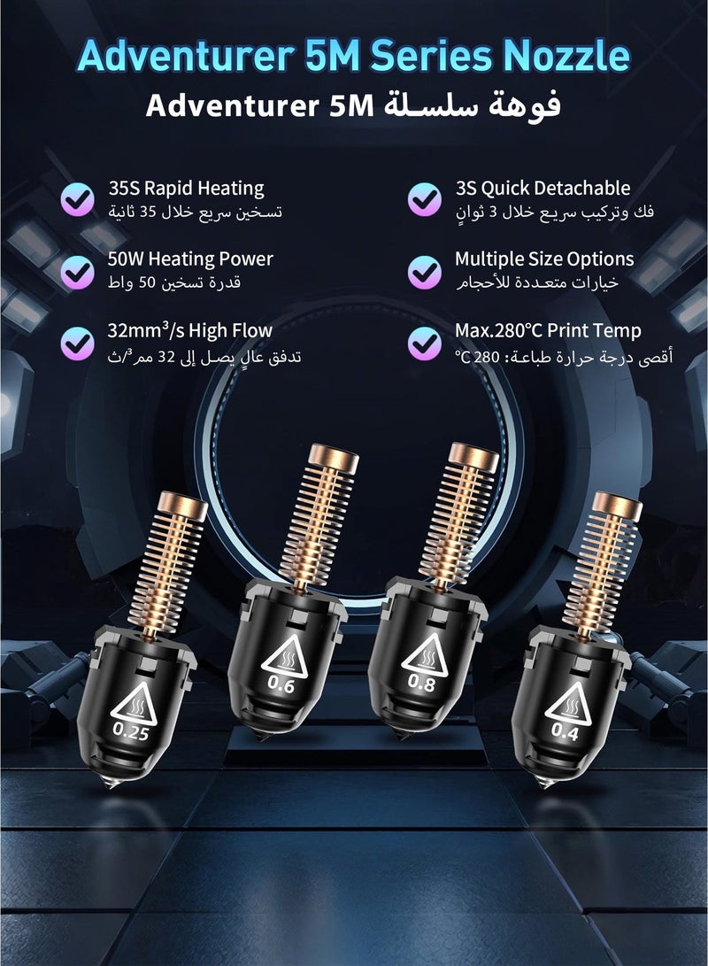 FLASHFORGE Adventurer 5M / 5M Pro Nozzle Assembly (0.6mm), 3S Quick-Detachable Hotend, Max 280℃ High Temp & 32mm³/s High Flow, Ideal for Carbon Fiber & High-Strength Filaments - Image 2