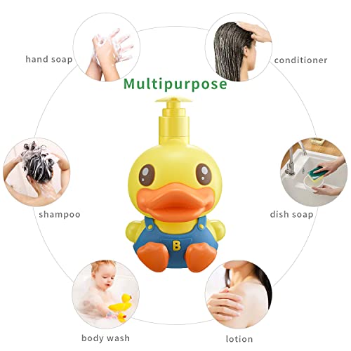 PURITY BABE Super Cute 3D Soap Dispenser for Bathroom Toilet Kitchen Dish Soap Shampoo Lotion Hand Sanitizer Shower Cartoon Animal Duck Birthday Gift Empty Refillable Pump Bottle Yellow Blue - Image 4