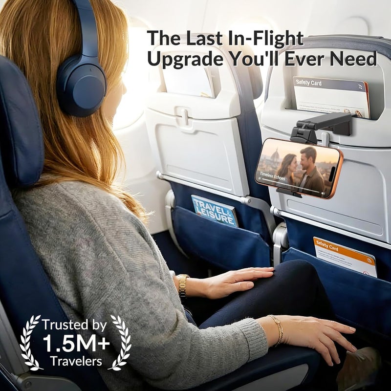 Perilogics Universal Airplane in Flight Phone Mount. Handsfree Phone Holder for Desk with Multi-Directional Dual 360 Degree Rotation. Pocket Size Travel Essential Accessory for Flying. US Patented and Protected. - Image 2