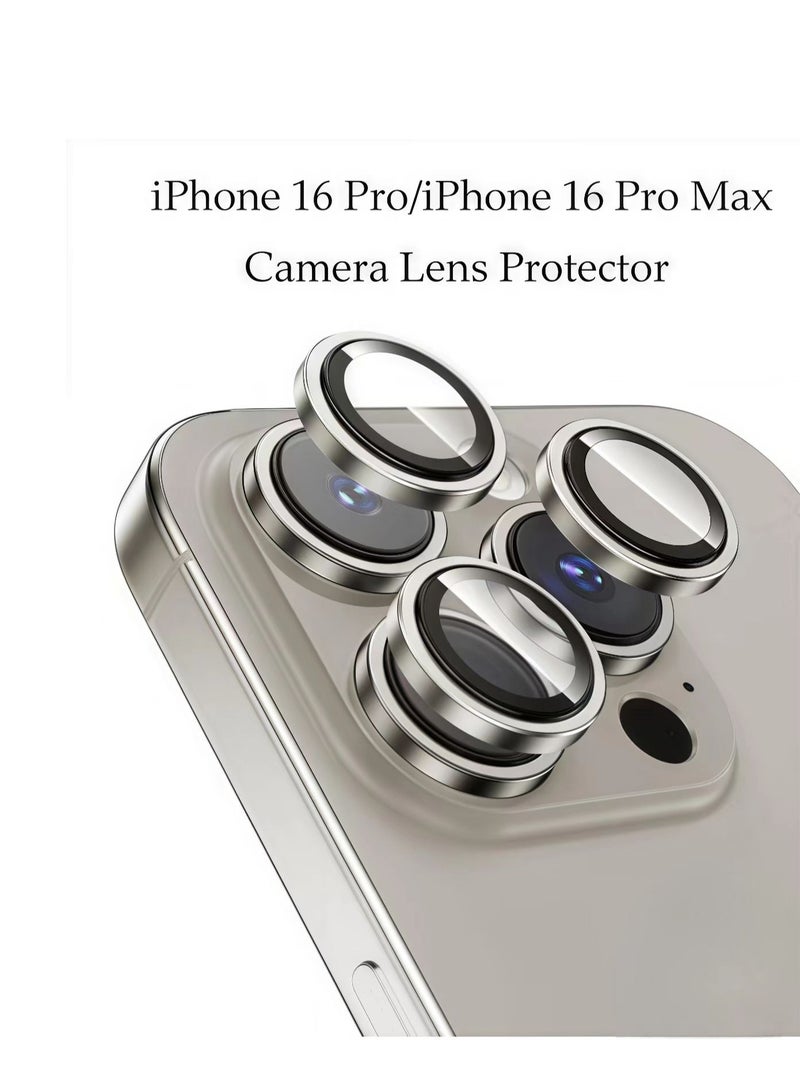 Camera Lens Protector for iPhone 16 Pro and iPhone 16 Pro Max , 9H Tempered Glass Metal Individual Ring Cover, HD Clear, 3-PCS Natural Titanium - Image 1