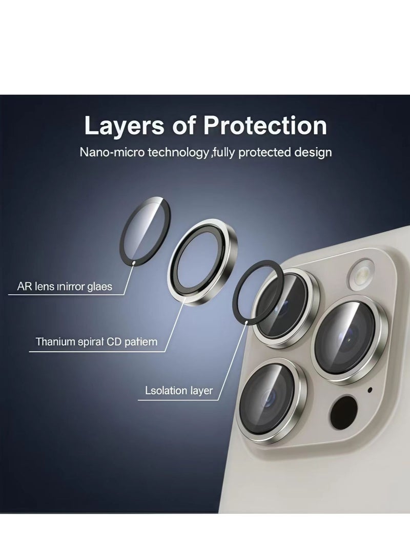 Camera Lens Protector for iPhone 16 Pro and iPhone 16 Pro Max , 9H Tempered Glass Metal Individual Ring Cover, HD Clear, 3-PCS Natural Titanium - Image 2