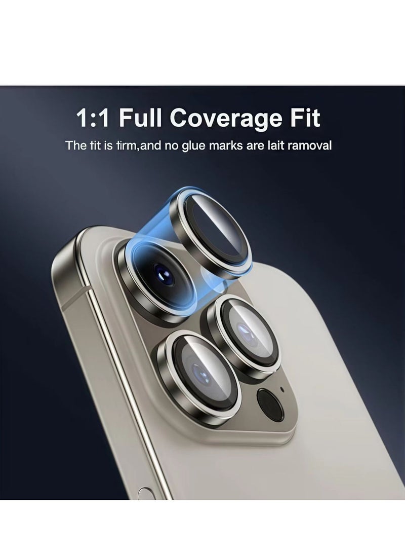 Camera Lens Protector for iPhone 16 Pro and iPhone 16 Pro Max , 9H Tempered Glass Metal Individual Ring Cover, HD Clear, 3-PCS Natural Titanium - Image 3