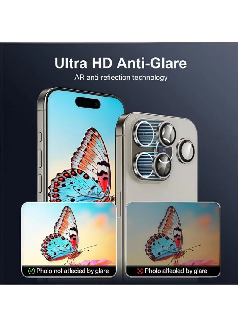 Camera Lens Protector for iPhone 16 Pro and iPhone 16 Pro Max , 9H Tempered Glass Metal Individual Ring Cover, HD Clear, 3-PCS Natural Titanium - Image 4