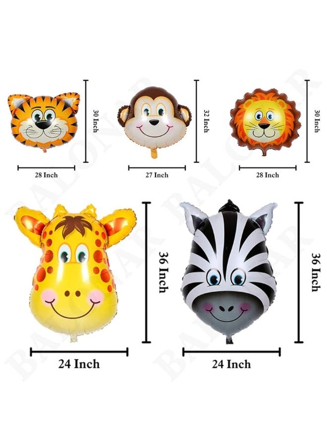 BALONAR 5pcs 32 Inch Tiger Lion Zebra Monkey Graffe Foil Balloons Animal Balloons for Child Birthday Party Supplies Cute Baby Shower Decorations - Image 4