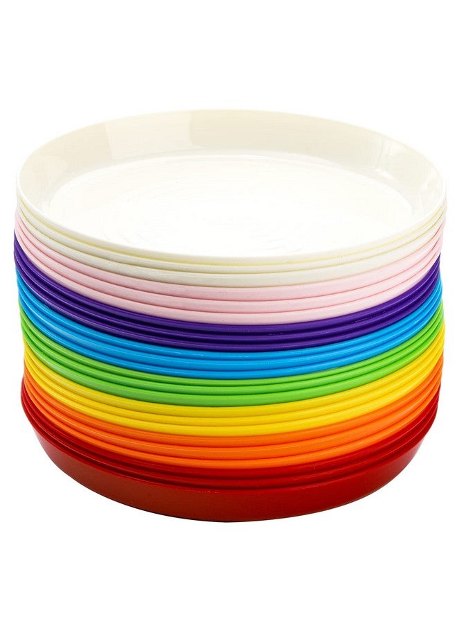 Frcctre 24 Pack Kids Plastic Plates, 7 Inch Colorful Toddler Dinner Plates Children Plate, BPA Free Reusable Small Snack Salad Plate for BBQ, Travel, Events, Dishwasher Safe, 8 Colors - Image 1