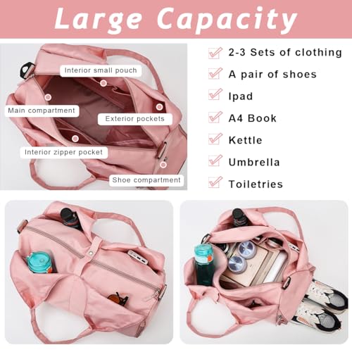 PALAY® Women Satchel Handbag Large Duffle Bag Oxford Cloth Waterproof Fitness Bag with Shoes Compartment Yoga Mat Bag Travel Shoulder Bag - Image 4