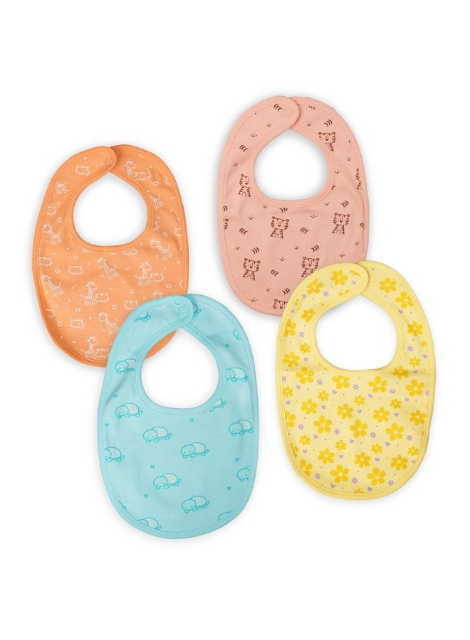 Kidbea Organic Cotton Baby Bib, Adjustable Snap Closure Soft Absorbent Feeding Bibs Apron for Newborns & Infants Child With Cute Prints | Reusable Baby Essential (Pack of 4) - Image 1