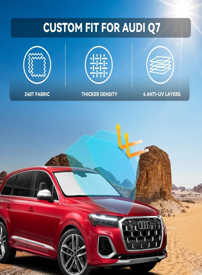 ZOIBV for Audi Q7 2016-2025 Windshield Sun Shade - 4 Layers Car Sunshades for Front Windows Shade Cover Custom Fit Q7 Sun Visor 240T Retractable Shade Blocks UV Rays Car Accessories - Image 2
