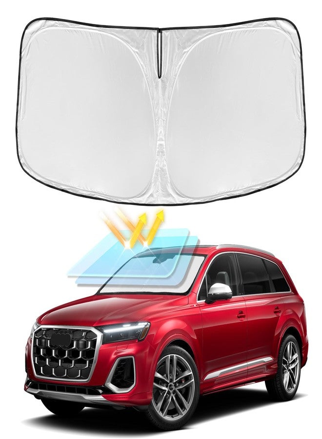 ZOIBV for Audi Q7 2016-2025 Windshield Sun Shade - 4 Layers Car Sunshades for Front Windows Shade Cover Custom Fit Q7 Sun Visor 240T Retractable Shade Blocks UV Rays Car Accessories - Image 1