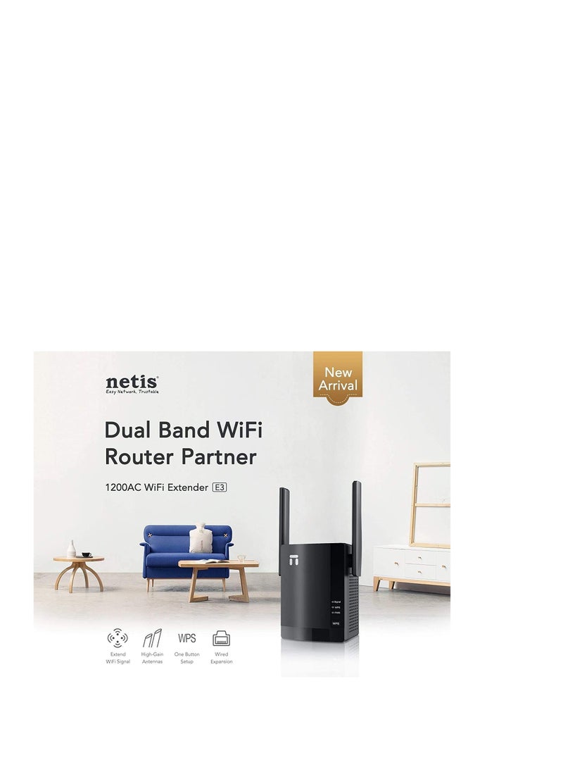 Netis Netis E3 AC1200 Wireless Dual Band Range WiFi Extender with WPS One Button Setup, 2 High Gain Antennas and Wired Expansion Port  - Image 3
