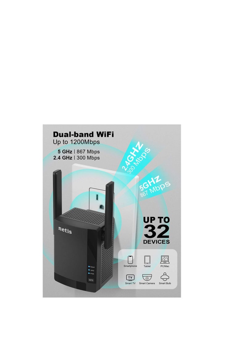 Netis Netis E3 AC1200 Wireless Dual Band Range WiFi Extender with WPS One Button Setup, 2 High Gain Antennas and Wired Expansion Port  - Image 4