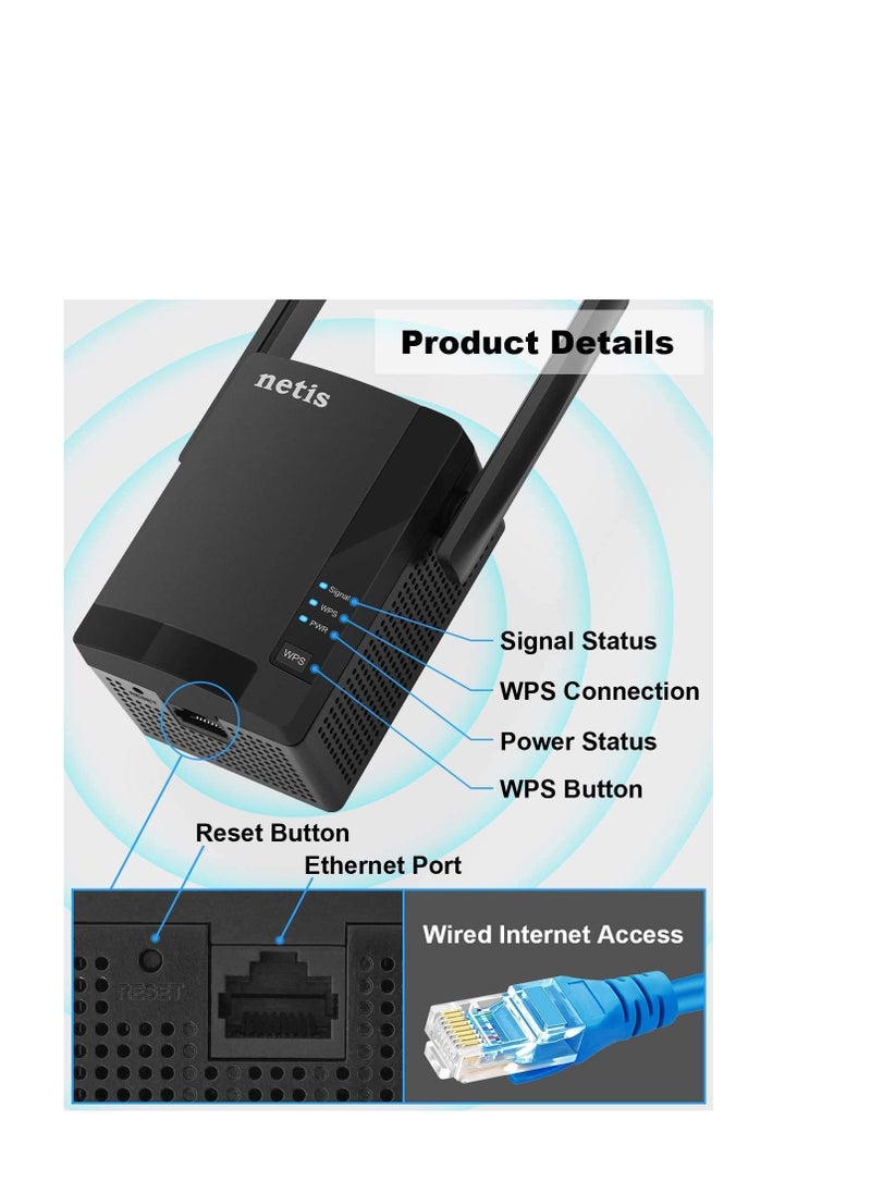 Netis Netis E3 AC1200 Wireless Dual Band Range WiFi Extender with WPS One Button Setup, 2 High Gain Antennas and Wired Expansion Port  - Image 5