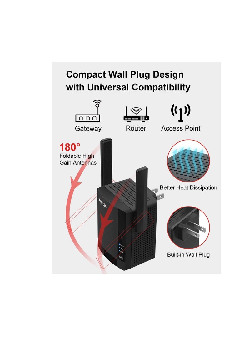 Netis - Netis E3 AC1200 Wireless Dual Band Range WiFi Extender with WPS One Button Setup, 2 High Gain Antennas and Wired Expansion Port - Image 1