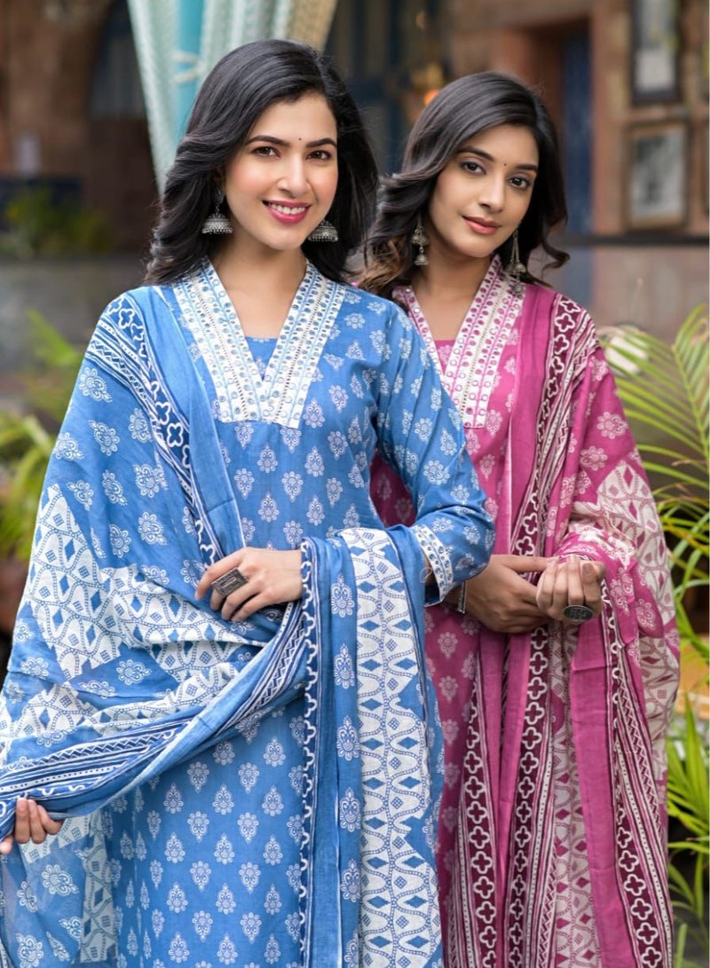 PRIYA’S PANACHE Premium Cotton Printed Kurta Set for Women | Indian Dress for Women | Traditional Dress Salwar Kameez Kurti Pant Dupatta Set | Ready to Wear Ethnic Kurta Set  - Image 4