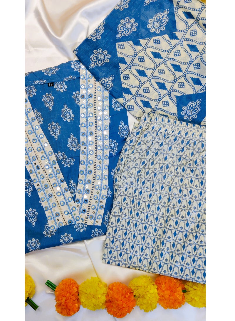 PRIYA’S PANACHE Premium Cotton Printed Kurta Set for Women | Indian Dress for Women | Traditional Dress Salwar Kameez Kurti Pant Dupatta Set | Ready to Wear Ethnic Kurta Set  - Image 5