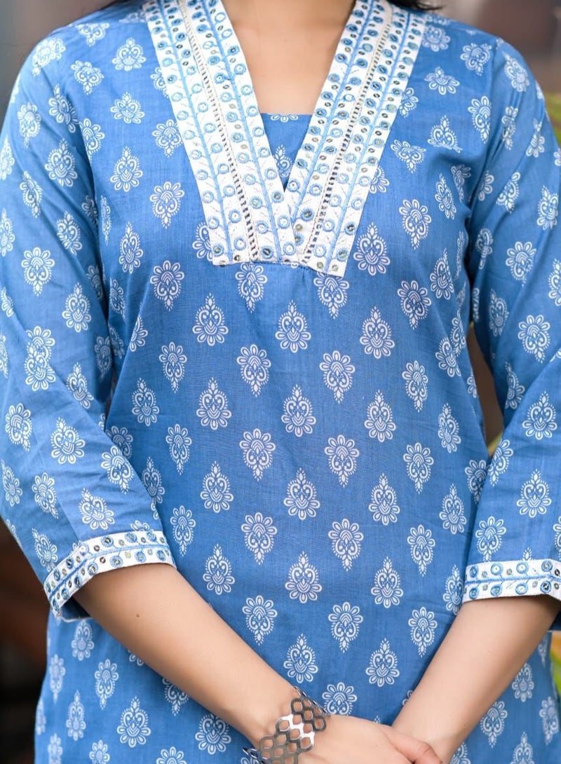 PRIYA’S PANACHE Premium Cotton Printed Kurta Set for Women | Indian Dress for Women | Traditional Dress Salwar Kameez Kurti Pant Dupatta Set | Ready to Wear Ethnic Kurta Set  - Image 2