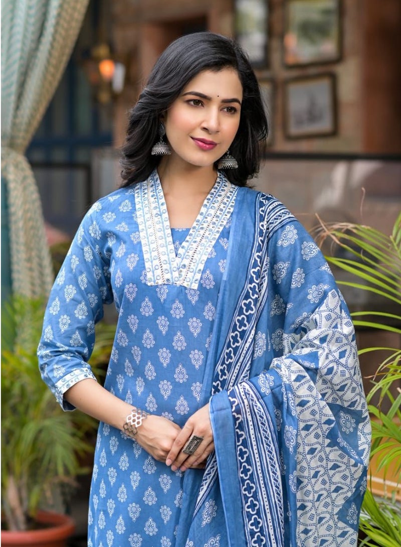 PRIYA’S PANACHE Premium Cotton Printed Kurta Set for Women | Indian Dress for Women | Traditional Dress Salwar Kameez Kurti Pant Dupatta Set | Ready to Wear Ethnic Kurta Set  - Image 3