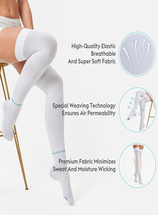 MGANG Plus Size 3XL Anti Embolism Compression Stockings, Thigh High TED Hose Socks for Big and Tall, Extra Large Wide Calf Design, White Support Hose for Varicose Veins, Swelling, Daily Walking - Image 2