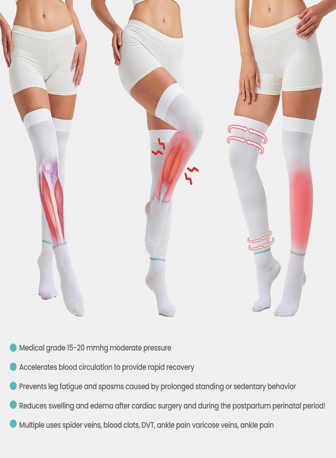MGANG Plus Size 3XL Anti Embolism Compression Stockings, Thigh High TED Hose Socks for Big and Tall, Extra Large Wide Calf Design, White Support Hose for Varicose Veins, Swelling, Daily Walking - Image 5