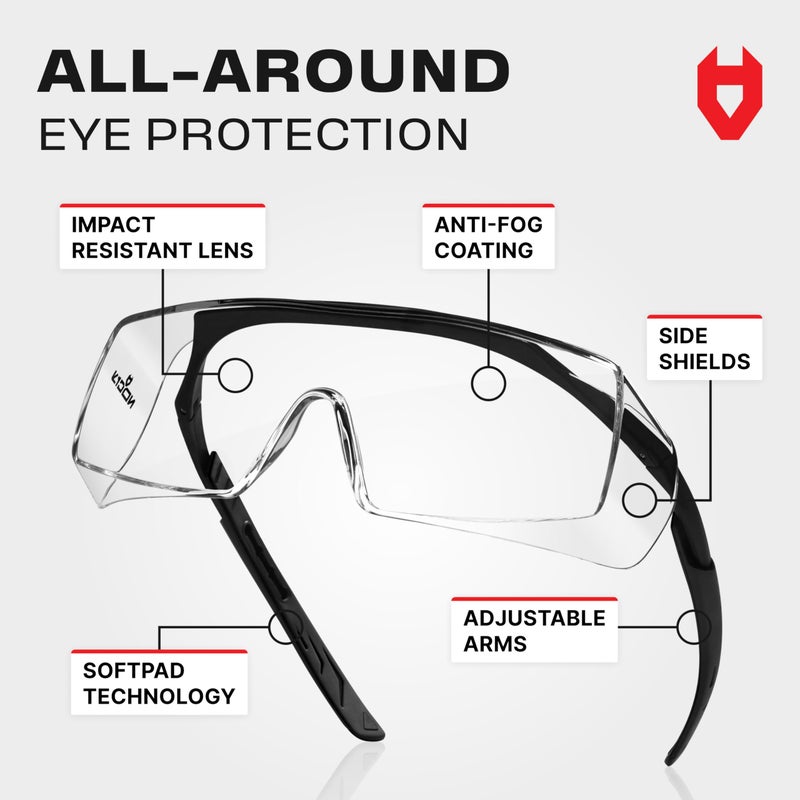 NoCry Anti Fog Safety Glasses that Fit Over Glasses with Scratch Resistant Lens â€” ANSI Z87 & OSHA Certified Over Glasses Safety Glasses for Men and Women with Adjustable Temples and 100% UV Protection - Image 5