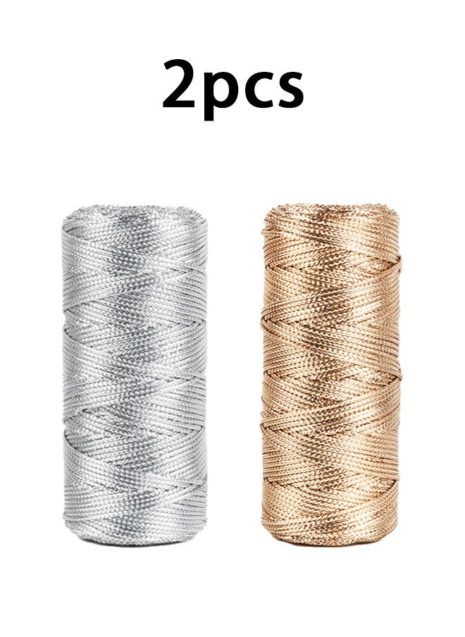 Zeemey 2roll-Silver and rose gold, tag line, color gold thread Application: DIY handmade gift gift packaging line Gift candy box wedding gift box packaging Party Holiday Decoration  Ornament Packaging Label Rope 2mm/0.08inch*100m/328feet  - Image 1