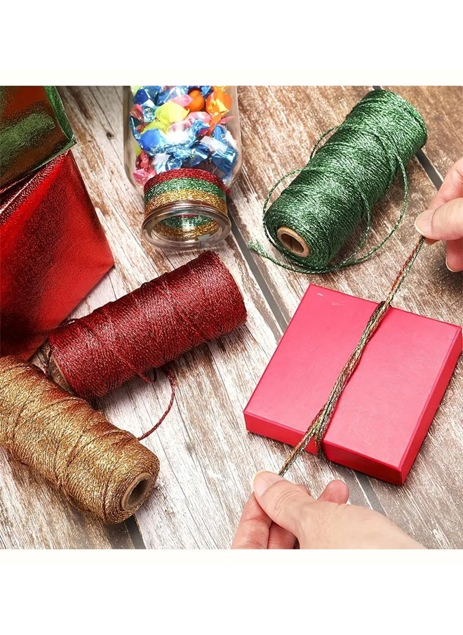 Zeemey 2roll-Silver and rose gold, tag line, color gold thread Application: DIY handmade gift gift packaging line Gift candy box wedding gift box packaging Party Holiday Decoration  Ornament Packaging Label Rope 2mm/0.08inch*100m/328feet  - Image 2