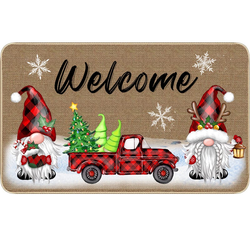 TREWAVE Christmas Decorative Doormat Xmas Welcome Gnome Tomte Car Truck Mat Non Slip Door Mat Outdoor Indoor Entrance Floor Rug 29 x 17 Inch