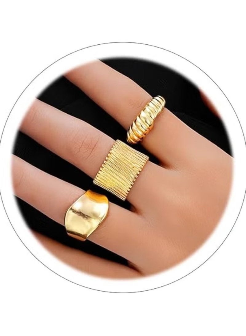 Huitich Irregular Opening 3-Piece Gold Color Ring Set – Modern Minimalist Style  - Image 4