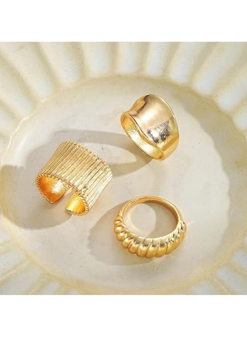 Huitich Irregular Opening 3-Piece Gold Color Ring Set – Modern Minimalist Style  - Image 2