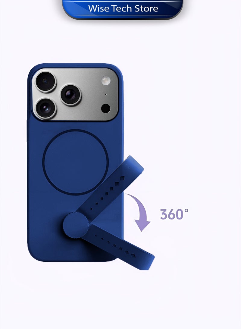 Wtech Apple iPhone 17 Pro Max 5G 2025 Invisible Magnetic Liquid Silicone Rotating Wristband Case Cover (MCRPSN) - Navy Blue - Image 5