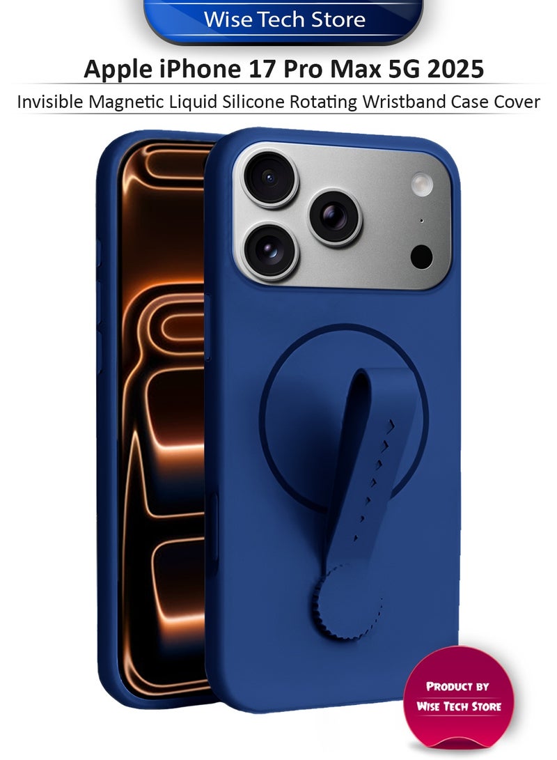 Wtech Apple iPhone 17 Pro Max 5G 2025 Invisible Magnetic Liquid Silicone Rotating Wristband Case Cover (MCRPSN) - Navy Blue - Image 1