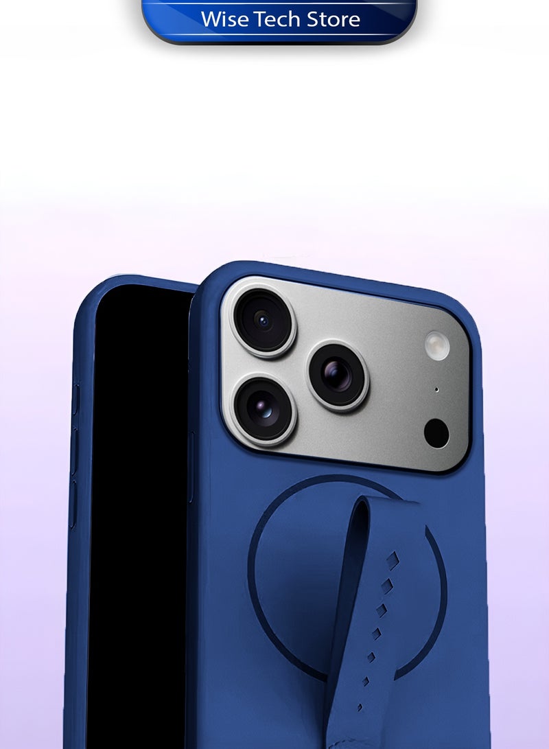 Wtech Apple iPhone 17 Pro Max 5G 2025 Invisible Magnetic Liquid Silicone Rotating Wristband Case Cover (MCRPSN) - Navy Blue - Image 2