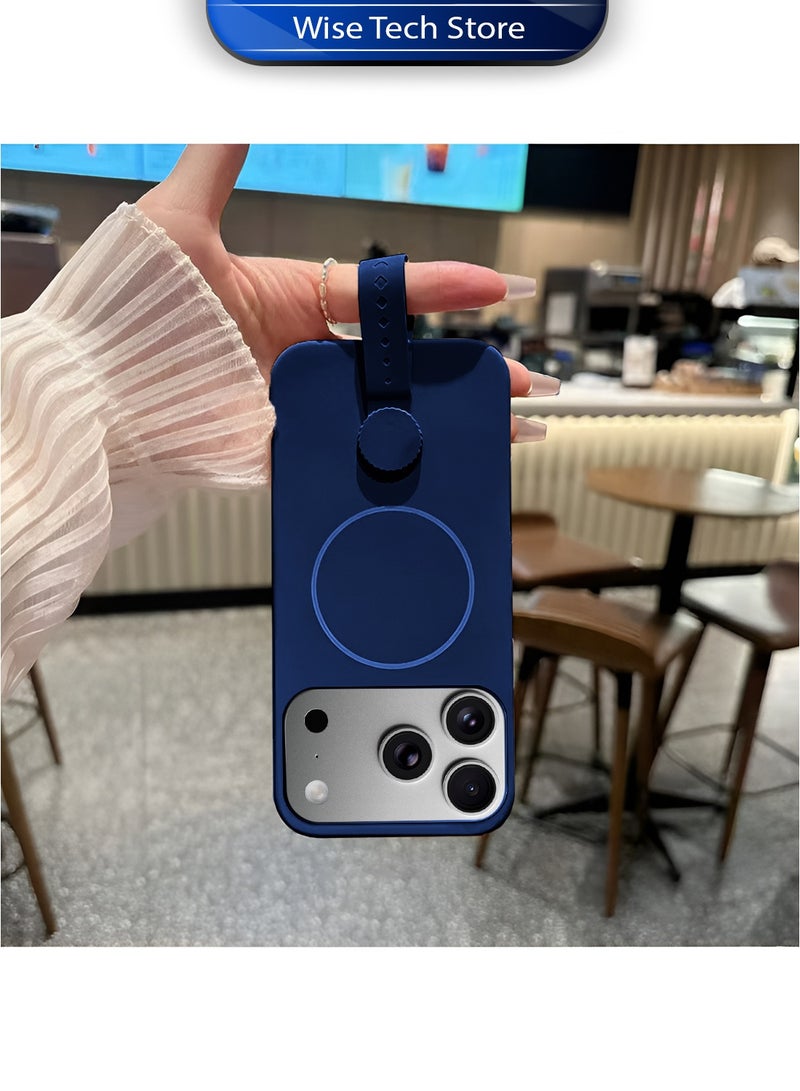 Wtech Apple iPhone 17 Pro Max 5G 2025 Invisible Magnetic Liquid Silicone Rotating Wristband Case Cover (MCRPSN) - Navy Blue - Image 3