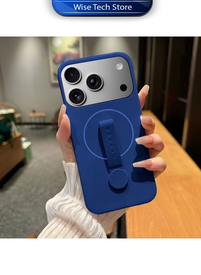 Wtech Apple iPhone 17 Pro Max 5G 2025 Invisible Magnetic Liquid Silicone Rotating Wristband Case Cover (MCRPSN) - Navy Blue - Image 4