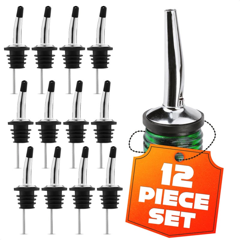 12Pcs Stainless Steel Liquor Pour Spout Covers LeakResistant Alcohol Pour Spouts for Liquor Bottles Oil Topper for Bottle with Silicone Seal Rings Rubber Cups Olive Oil Spouts for Bottles