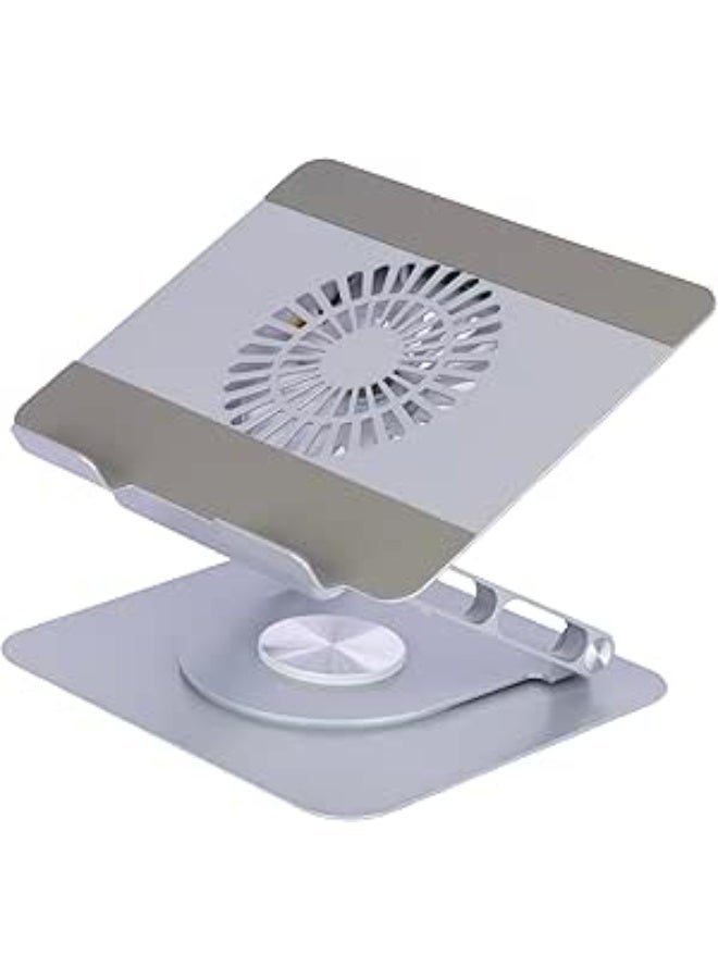 360° Rotating Metal Laptop Stand with Adjustable Height, Cooling Fan, Bluetooth Speaker, and USB Hub – Notebook Stand for Office and Home - Image 1