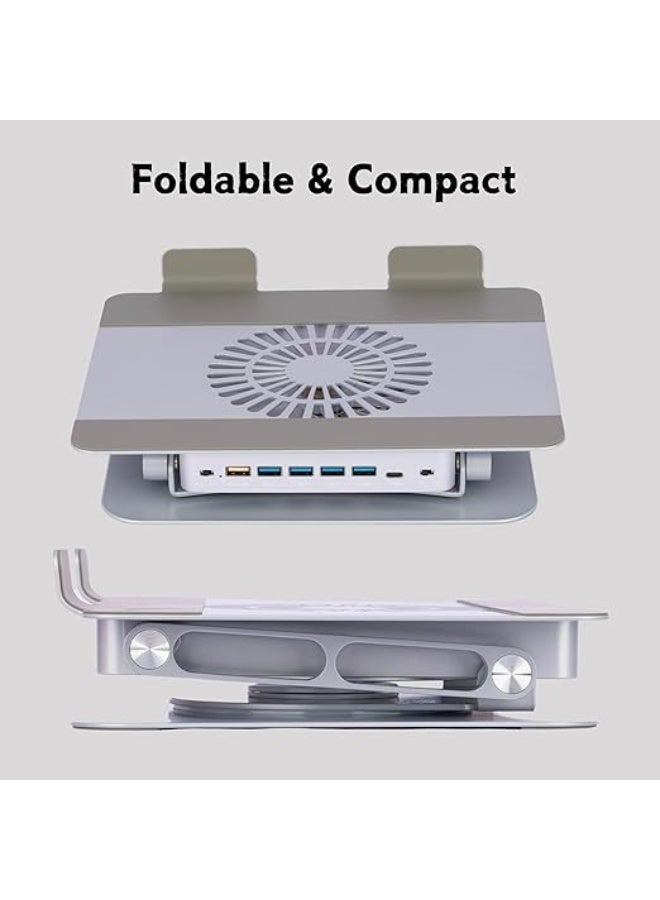 360° Rotating Metal Laptop Stand with Adjustable Height, Cooling Fan, Bluetooth Speaker, and USB Hub – Notebook Stand for Office and Home - Image 4
