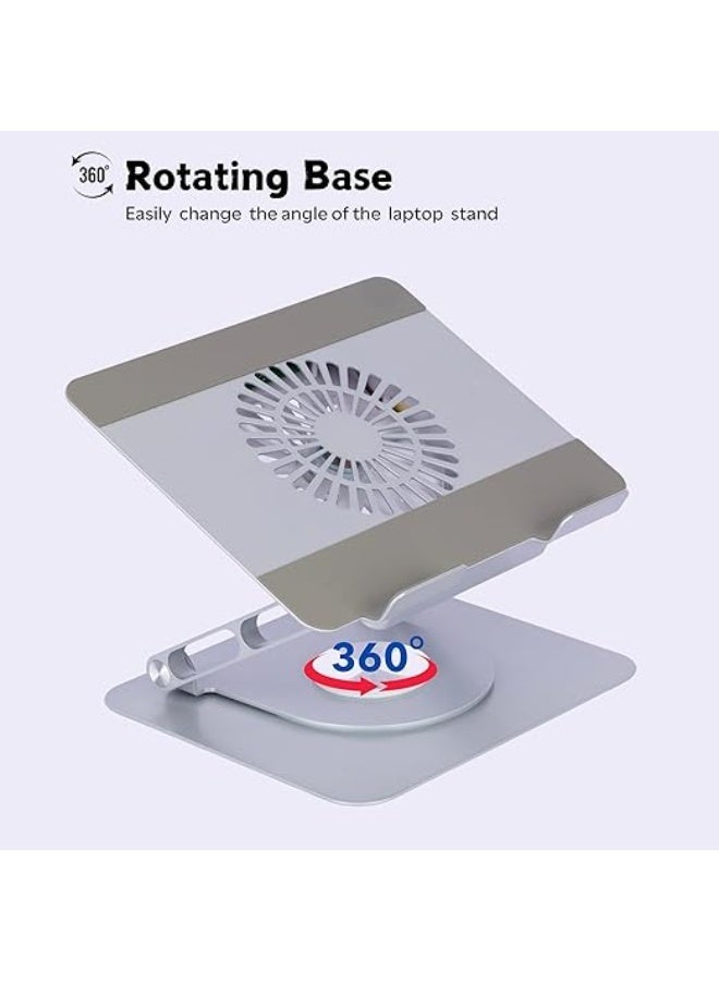360° Rotating Metal Laptop Stand with Adjustable Height, Cooling Fan, Bluetooth Speaker, and USB Hub – Notebook Stand for Office and Home - Image 5