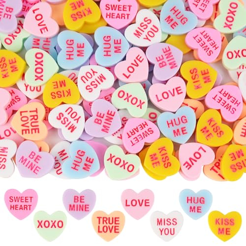 Qumenan 120 Pcs Valentine Conversation Heart Resin Pastel Candy Heart Ornaments for Table Decorations Vase Filler Valentines Wedding Home Table Party DecorMacaron - Image 1