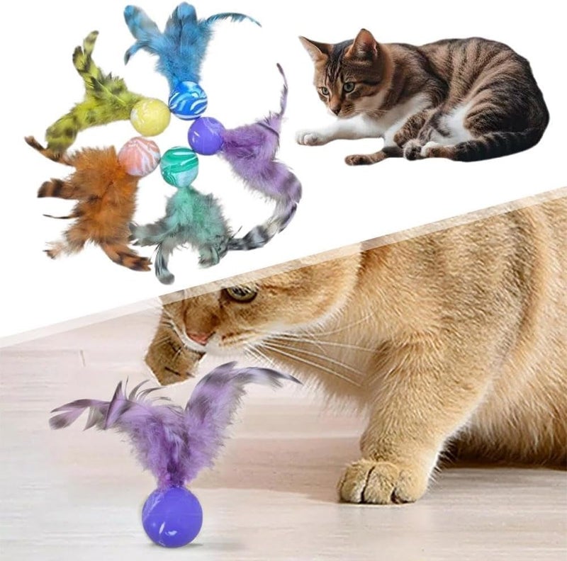 YelaJoy 5pcs Furry Rattle Ball Cat Toy Set with Feather Tails & Catnip - Image 3