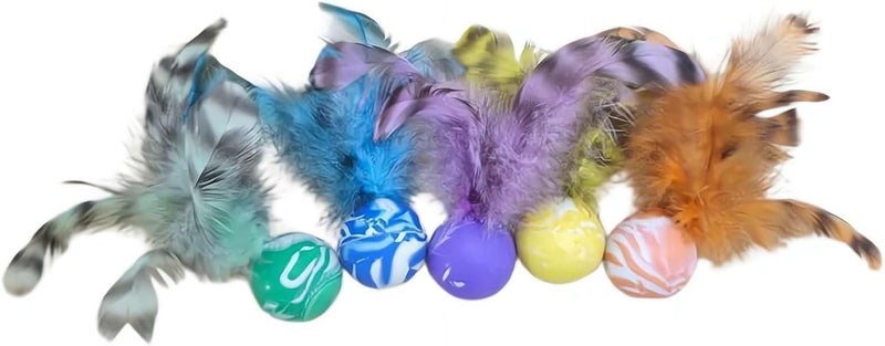 YelaJoy 5pcs Furry Rattle Ball Cat Toy Set with Feather Tails & Catnip - Image 1