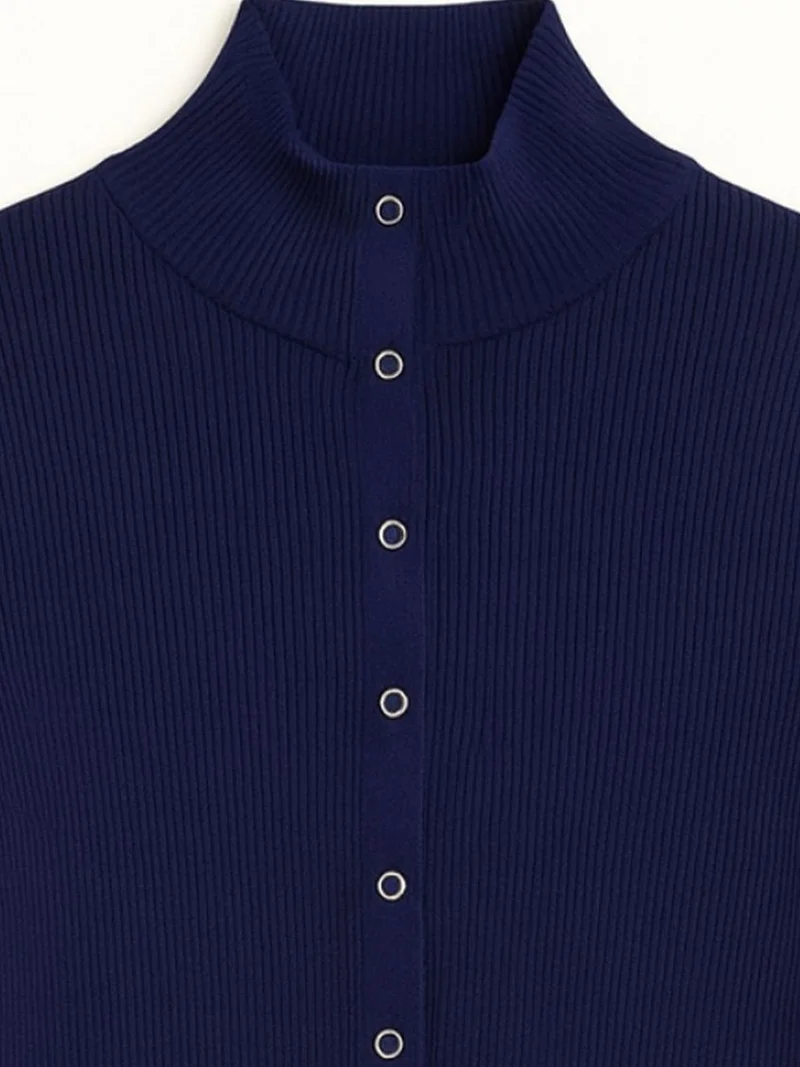 Mixray Navy Blue MIXRAY Slim Fit Half Turtleneck Cardigan with Button Closure for Women | Best Price UAE