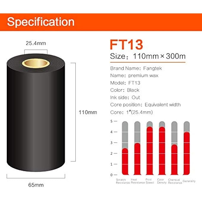 4.33" X 984' (110MM X 300M) THERMAL TRANSFER WAX RESIN RIBBON FOR LABEL TAG BARCODE PRINTING FOR ZEBRA,TEC,DATAMAX,ETC. - Image 2