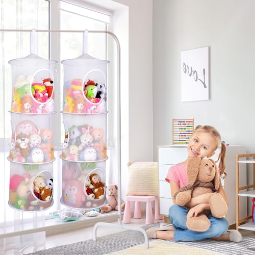 Basumee Stuffed Animals Net or Hammock 2 Pcs Stuffed Animals Storage Toy Net Hammock for Plushies Storage Organizer Mesh Kids Girls Room Decor White 3 Tiers - Image 3