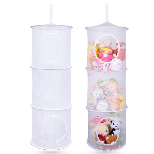 Basumee Stuffed Animals Net or Hammock 2 Pcs Stuffed Animals Storage Toy Net Hammock for Plushies Storage Organizer Mesh Kids Girls Room Decor White 3 Tiers - Image 1