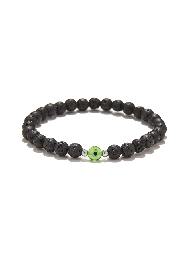 CHRYSOSTOMOS Handmade Bracelet Green For Men with Lava & Evil Eye