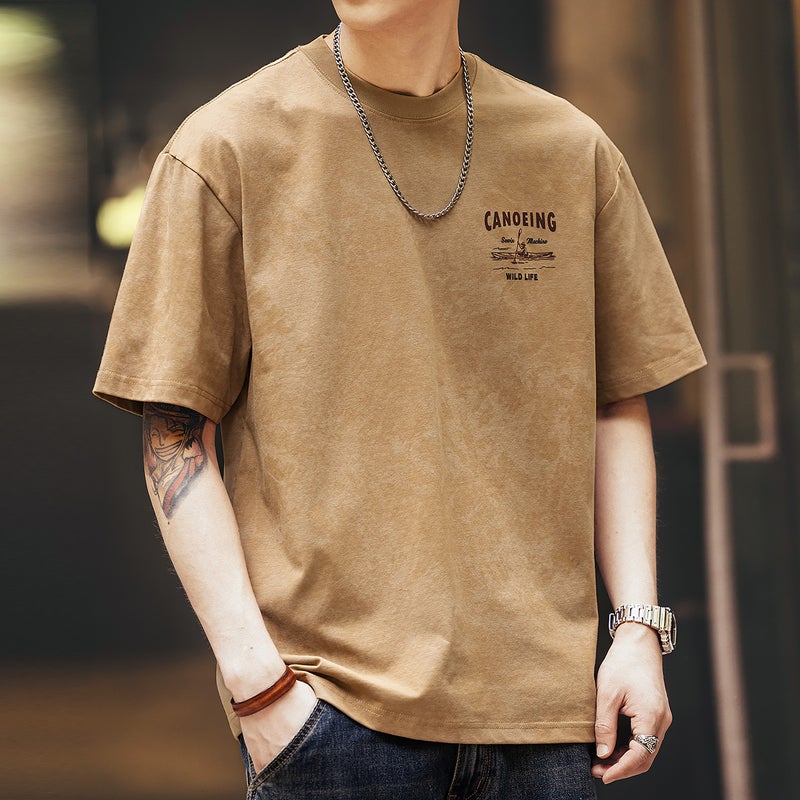 Gelan Deer 280G Heavy Retro Cloud Dye Printed Short-Sleeved T-Shirt Men'S Summer Loose Fashion Brand American Half-Sleeved T-Shirt - Image 5